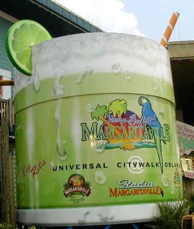 Custom landmark display tank — the Margaritaville margarita-glass tank at Universal CityWalk, Orlando